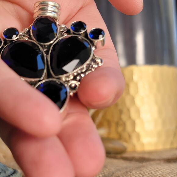 Deep Blue Sapphire and Sterling Silver Cross Pendant – Regal Elegance - Picture 9 of 10